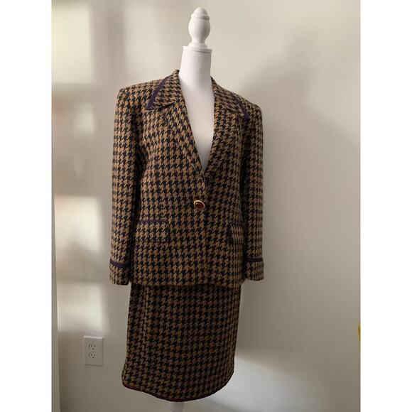 Vintage 1980 Christian Dior Herringbone Wool 2pc Set - Picture 2 of 10